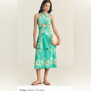 Farm Rio x Anthropologie Scalloped Halter Linen Blend Dress